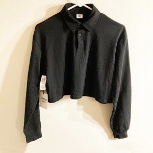 NWT Aritzia Sunday Best "Roland" long sleeve black cropped polo top, size small